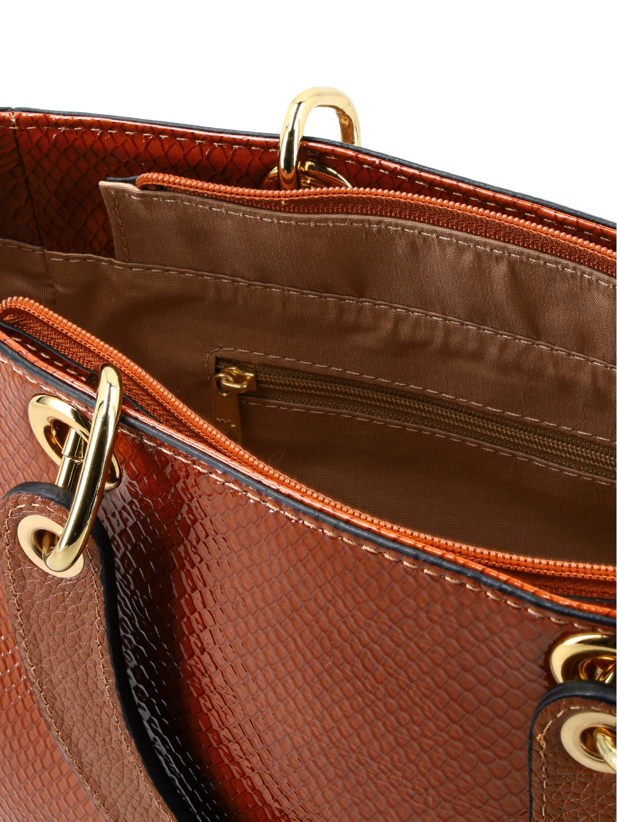 Cartera Thelma Cognac Reptil Charol